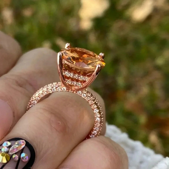 18K Rose Gold 6 Carat Huge Round Morganite Ring - Picture 5 of 7